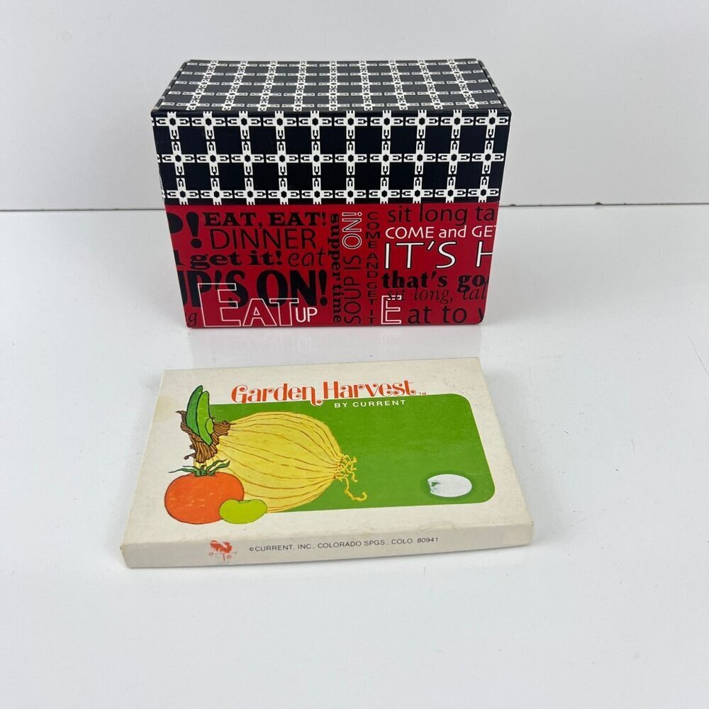 Lang Recipe Box File Red "Let's Eat"‎ Current w/ Vtg  Recipe Cards Storage